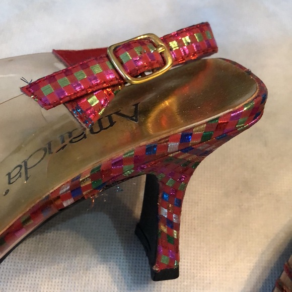 💞 Moved - Amanda Vinyl & Metallic ribbon back strap funky heels - Picture 11 of 12